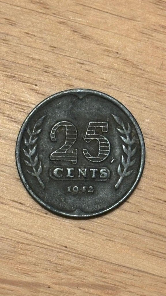 25 cent munt 1942, Ophalen of Verzenden, Koningin Wilhelmina, 25 cent, Losse munt
