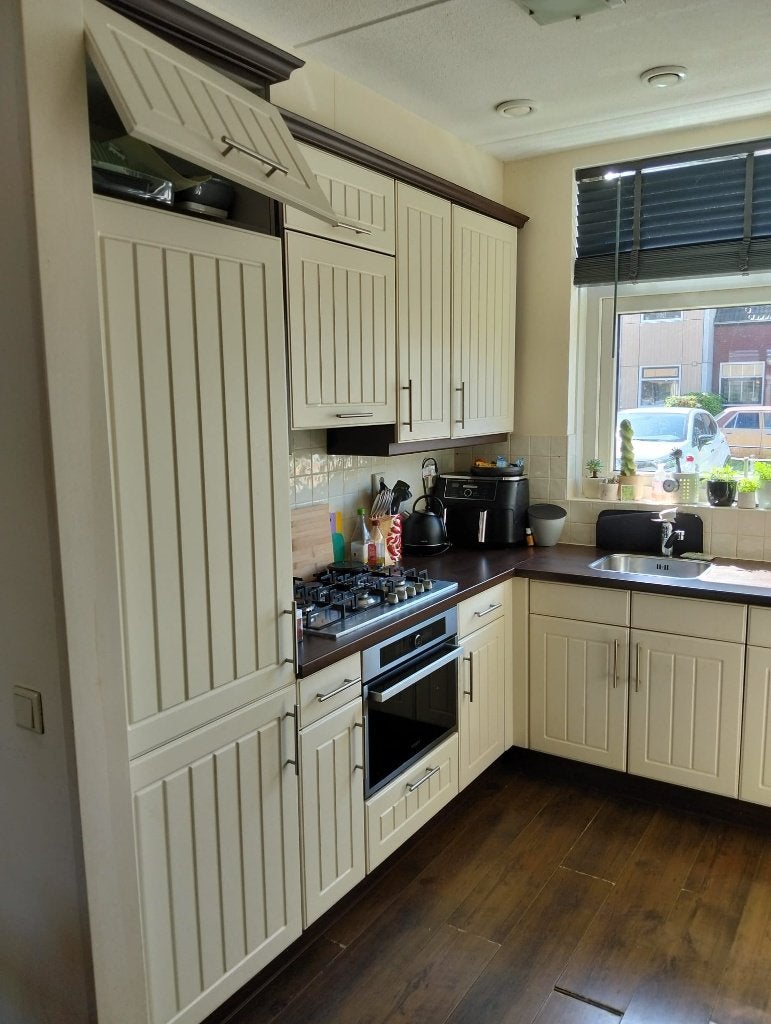keuken, Huis en Inrichting, Keuken | Complete keukens, Gebruikt, Hoekkeuken, Crème, Kunststof, Ophalen
