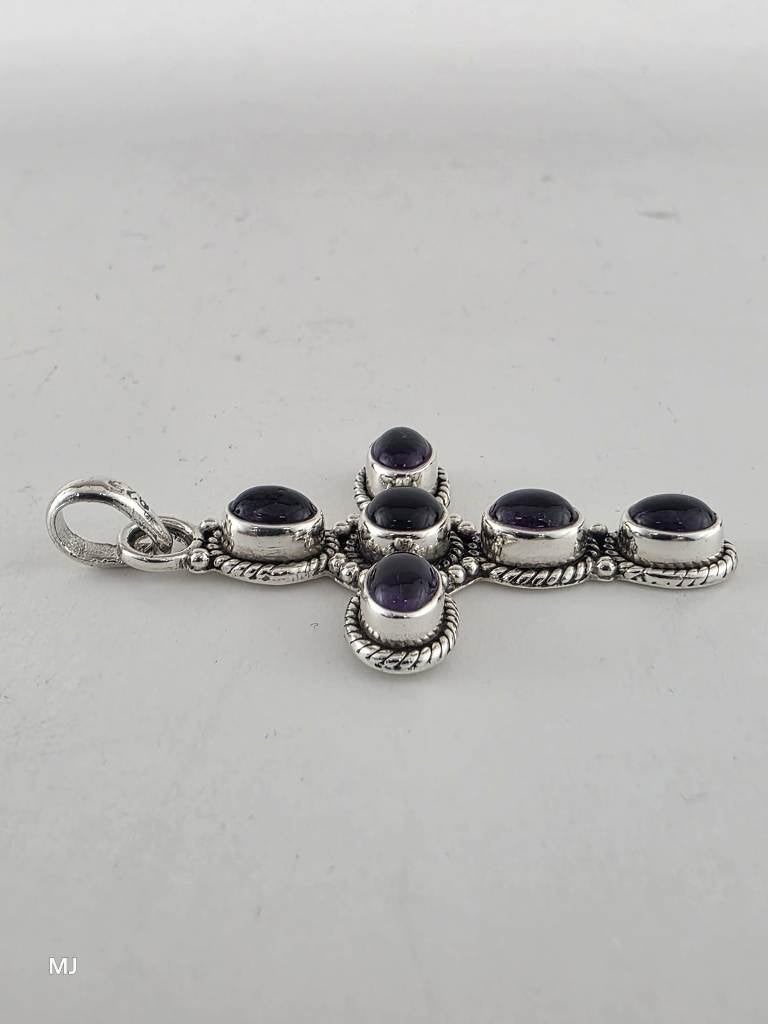Zilveren hanger kruisje met amethist                    Z174, Gebruikt, ., Paars, Ophalen of Verzenden