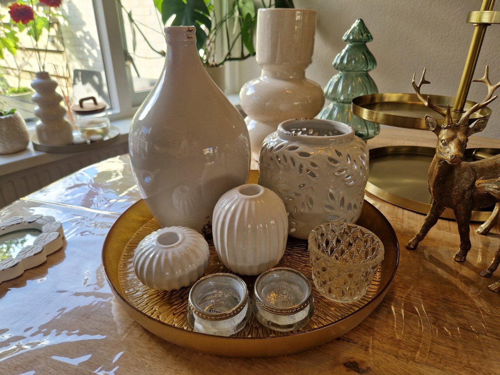 Woonaccessoires: goud, beige, vazen, windlichten., Ophalen of Verzenden, Zo goed als nieuw