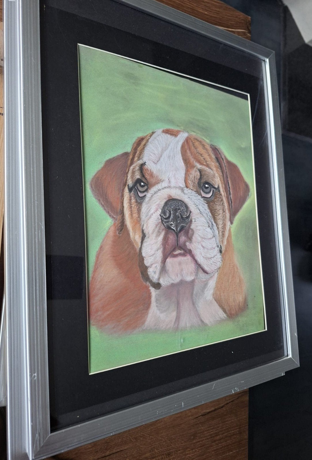 Handgemaakte Pastel Tekening Bulldog Puppy, Antiek en Kunst, Overige typen, Ophalen of Verzenden, 20 - 50 cm, Europa