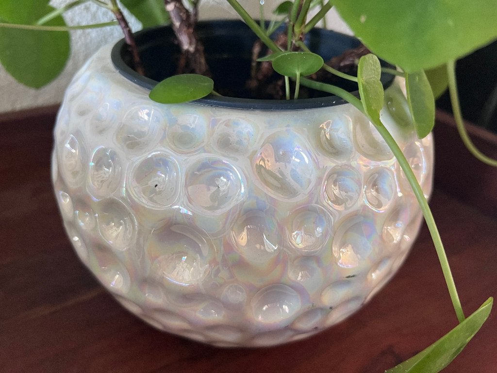 bloempot parelmoer rond model 20 cm Breed 12,5 H, Tuin en Terras, Rond, Binnen, Ophalen of Verzenden, Zo goed als nieuw