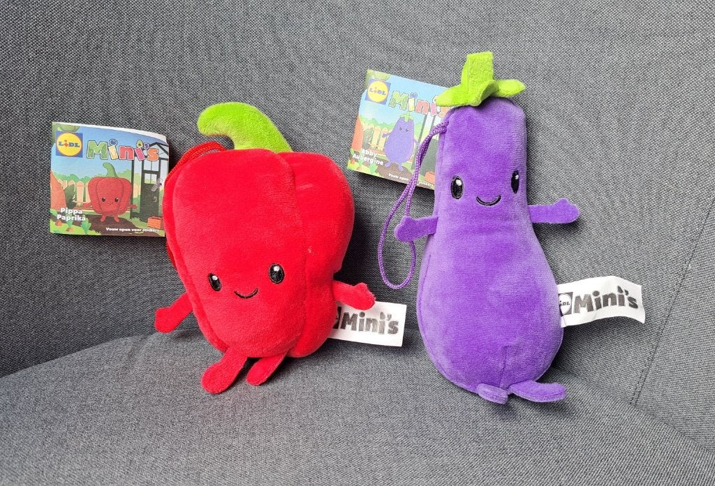 Lidl Mini's: Pippa Paprika & Abby Aubergine knuffels, Verzamelen, Supermarktacties, Lidl, Ophalen of Verzenden