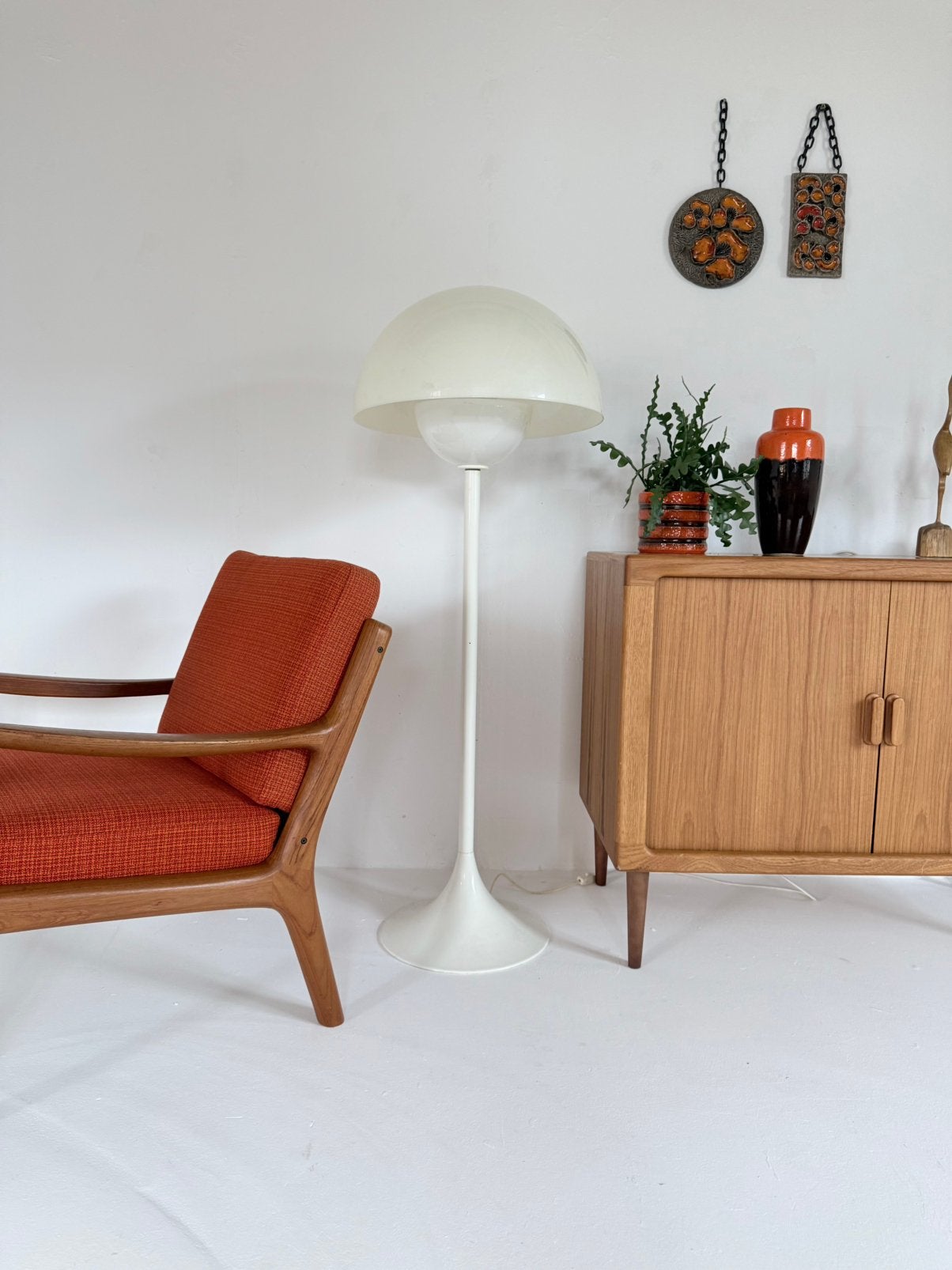 Vintage ‘Trixel’ mushroomlamp, Lyfa Denemarken ‘70, Kunststof, Vintage retro buisframe design rotan webbing papercord deens, 100 tot 150 cm