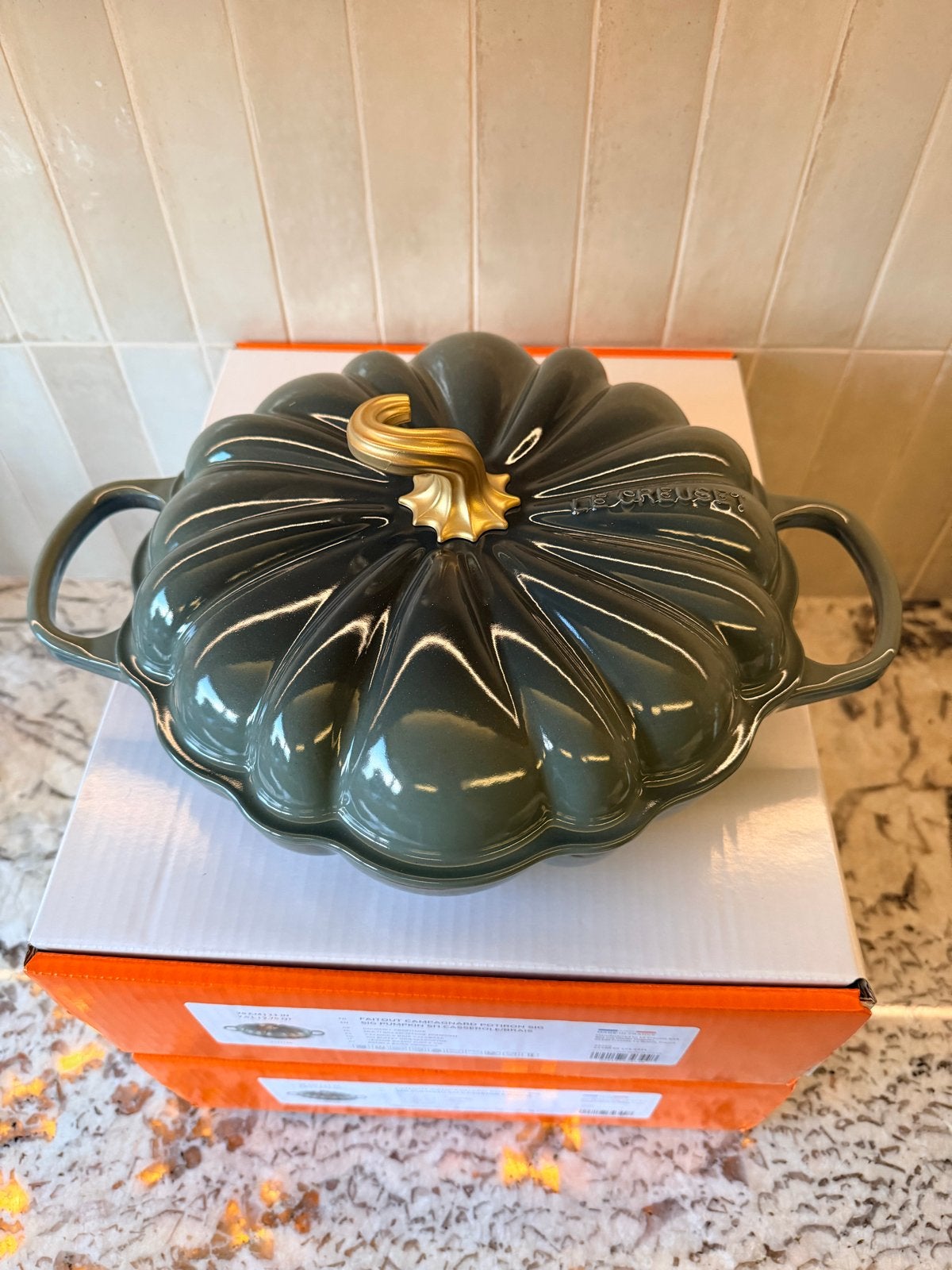 NIEUW in doos! Le Creuset Pompoen Braadpan 28 CM - Thyme, Nieuw, Ophalen of Verzenden, Koekenpan of Braadpan, Gietijzer