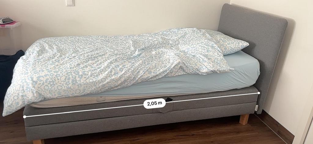 Eenpersoonsbed / boxspring met gestoffeerd hoofdbord, Eenpersoons, Ophalen of Verzenden, 200 cm, 100 cm