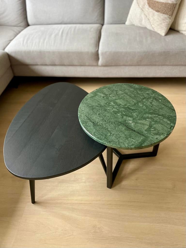 Set salontafels - Marmer en Eiken, Huis en Inrichting, Tafels | Salontafels, Ophalen, 50 tot 100 cm, 50 tot 100 cm, Zo goed als nieuw