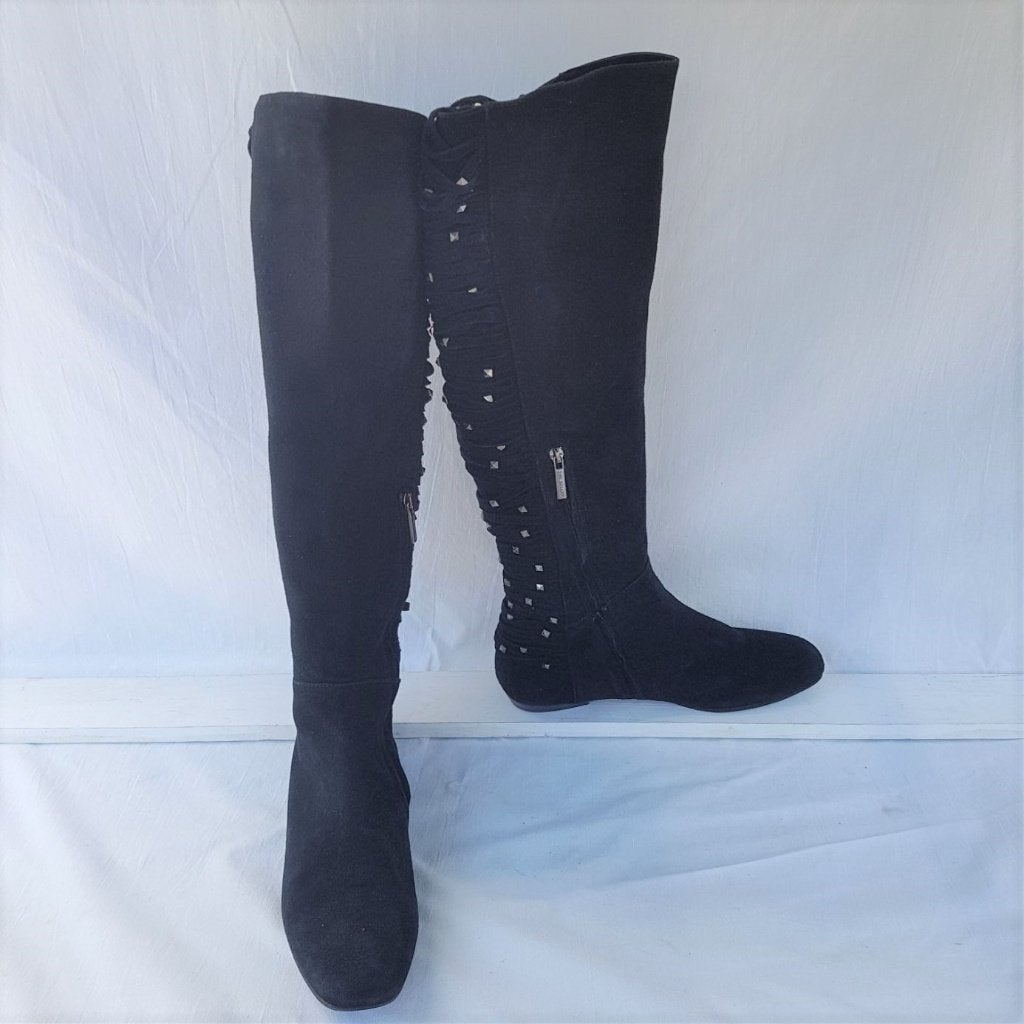 Gave hoge zwarte leren laarzen, Studs Mt 41. Merk The Seller, Kleding | Dames, Schoenen, Hoge laarzen, ., Zwart, Ophalen of Verzenden