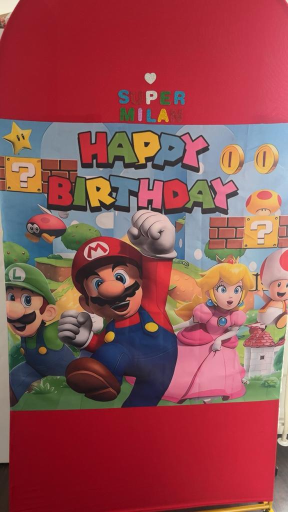 Super Mario Happy Birthday Achtergrond te huur, Hobby en Vrije tijd, Feestartikelen, Zo goed als nieuw, Versiering, Verjaardag