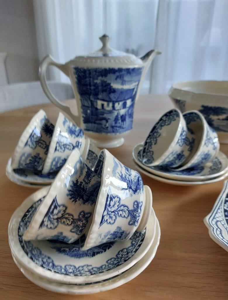 Boerenhoeve blauw-wit theeservies, Antiek en Kunst, Ophalen