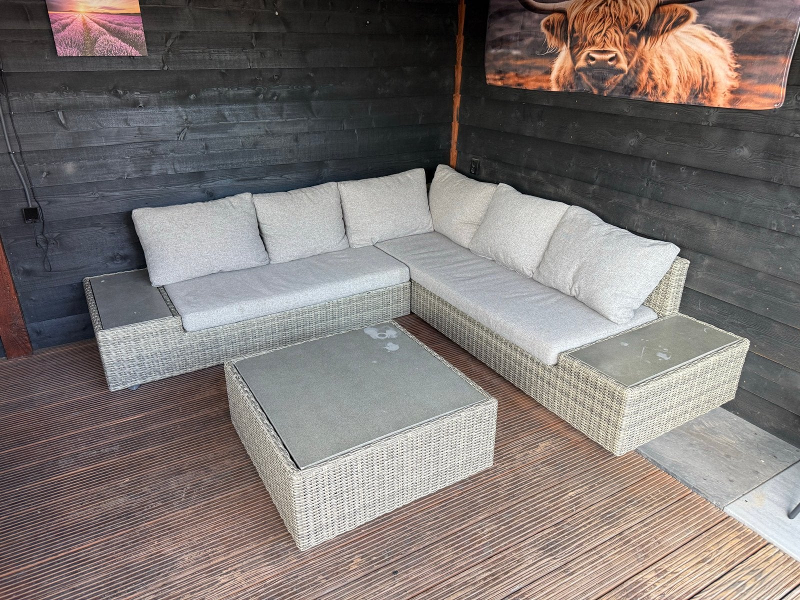 Loungebank met salontafel - Hoekbank - Loucheset, Ophalen, 5 zitplaatsen, Gebruikt, Loungeset