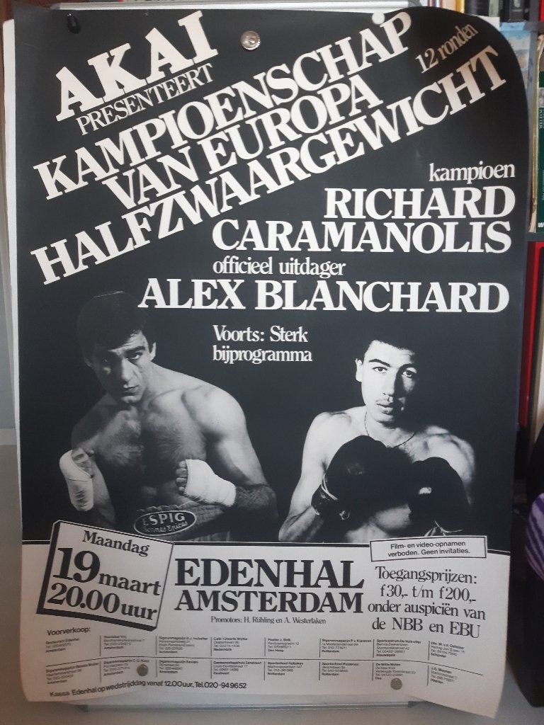 Originele poster Halfzwaargewicht Boxing Amsterdam Edenhal, Verzamelen, Ophalen of Verzenden, A1 t/m A3, Reclame, Rechthoekig Staand