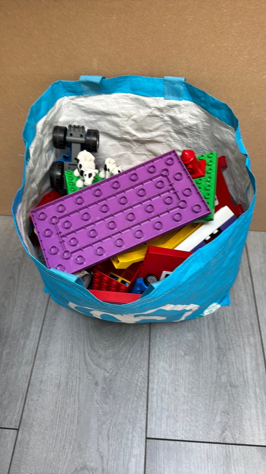 Grote ah bigshoppertas vol met diverse Lego Duplo bouwstenen, Ophalen, Zo goed als nieuw