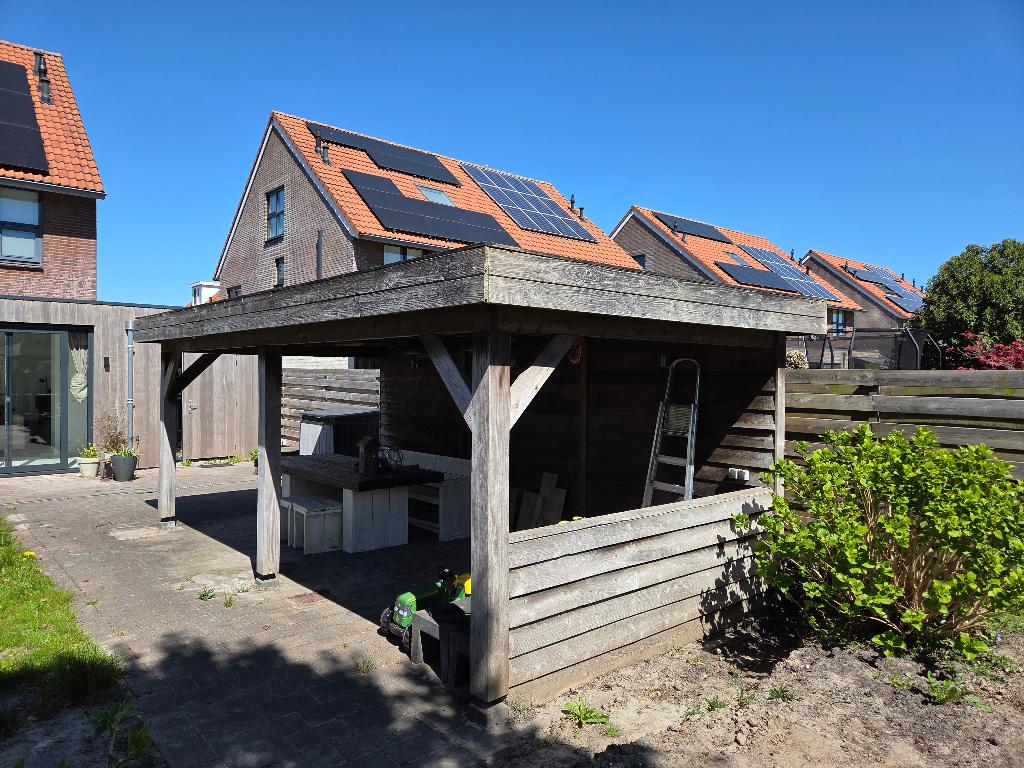 Robuuste houten overkapping 6.50m bij 3.50m, Ophalen, Gebruikt, Tuinpaviljoen