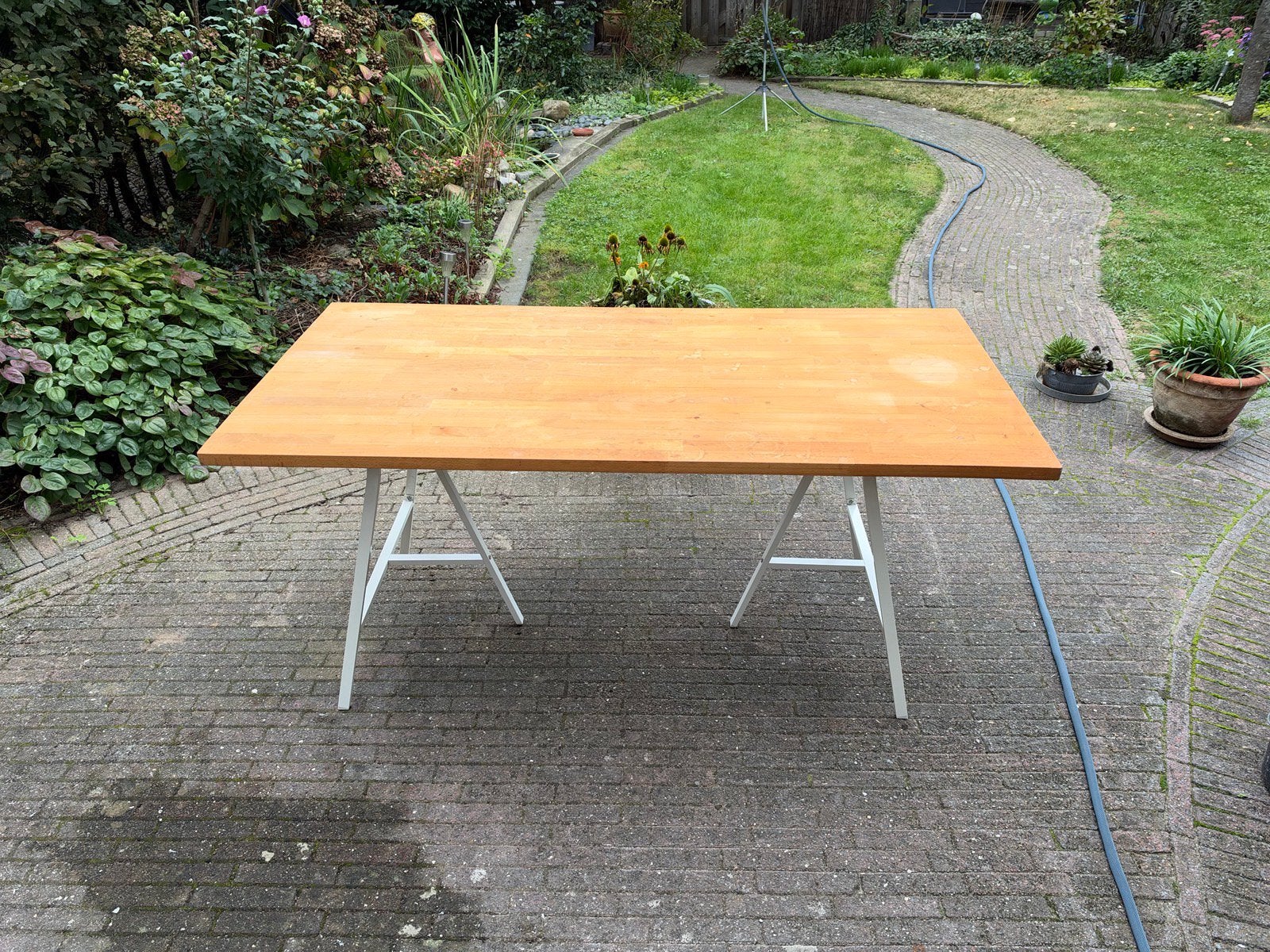Grenen tafelblad met schragen., Ophalen, Grenenhout, Gebruikt, 50 tot 100 cm