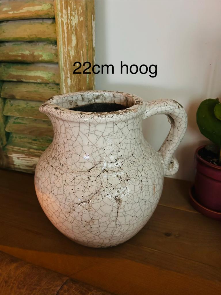 Decoratieve witte kan met oude look - 22cm hoog, Ophalen
