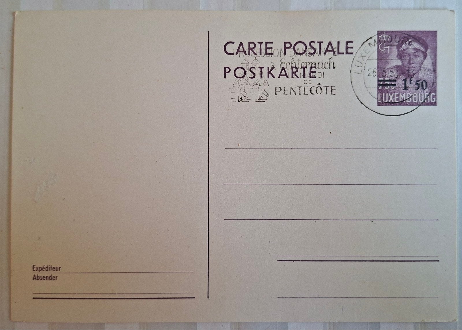 Postcode jaren 50 Luxemburg.  Stempel Echternach, Verzenden, Luxemburg