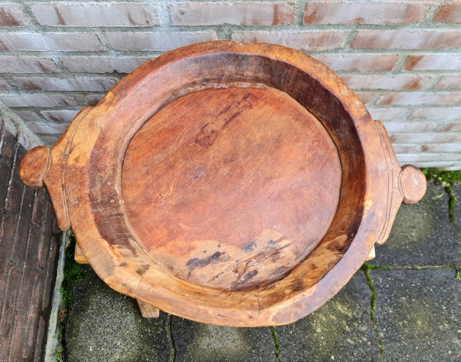 Rustieke houten Chapati schaal handgemaakt rustiek landelijk, Ophalen, Gebruikt, Rond, Handgemaakt
