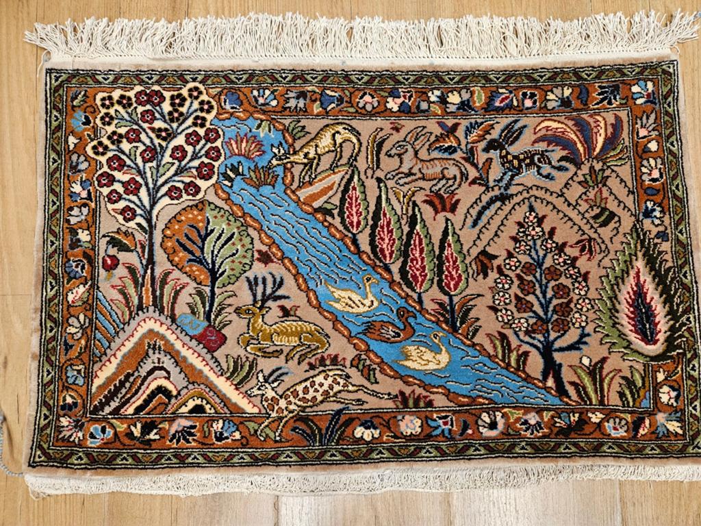 Vintage handgeknoopt perzisch tapijt tabriz met zijde 50x77, Info@SlatsAntiek.nl, Tweedehands, 50 tot 100 cm, Perzisch