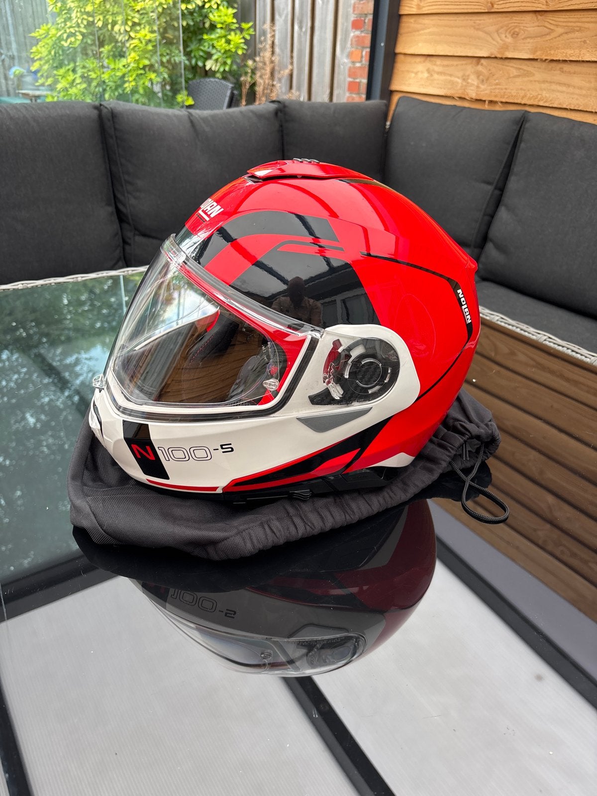 Nolan N100-5 Systeemhelm - Rood/Zwart/Wit - Maat M, M, Systeemhelm, Heren, Nolan