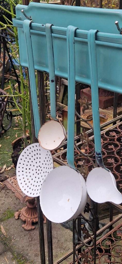 Leuk aqua blauw emaille lepelrek voor decoratie (brocante), Ophalen of Verzenden