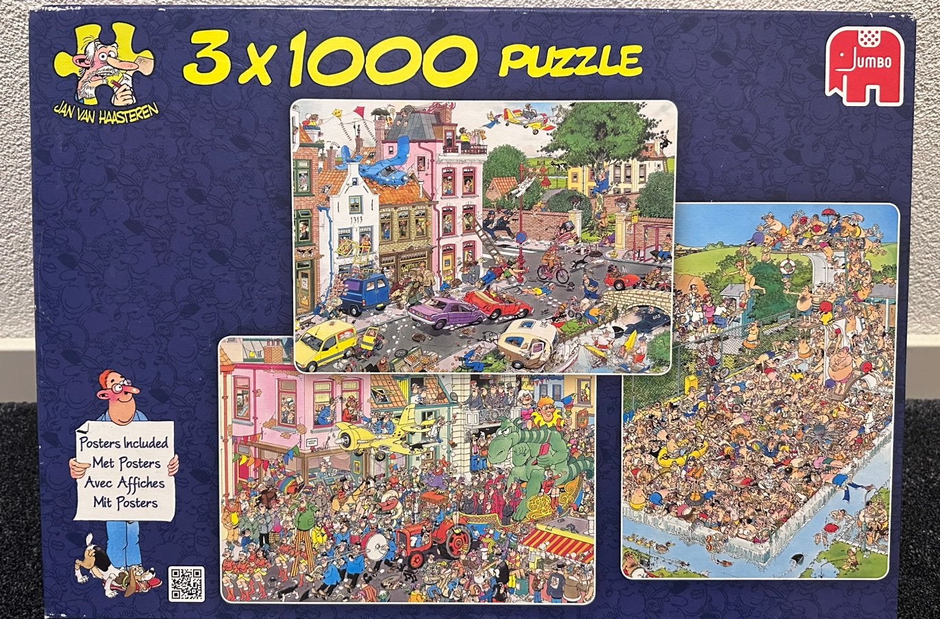 Jan van Haasteren 3x1000 VRIJDAG 13E, CARNAVAL & ZWEMBAD, Ophalen of Verzenden, 500 t/m 1500 stukjes, Zo goed als nieuw, Legpuzzel