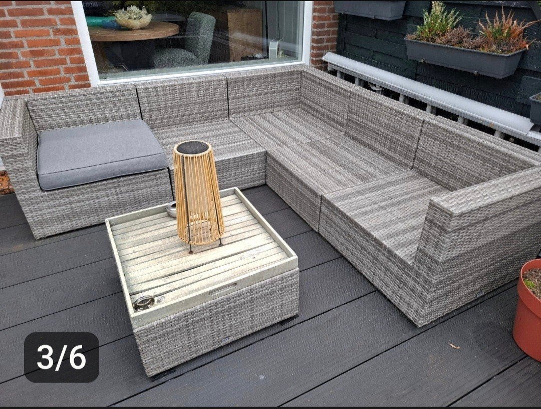 Loungeset Wicker forza Grijs met Kussens en Hocker, Tuin en Terras, Ophalen, Zo goed als nieuw, Wicker