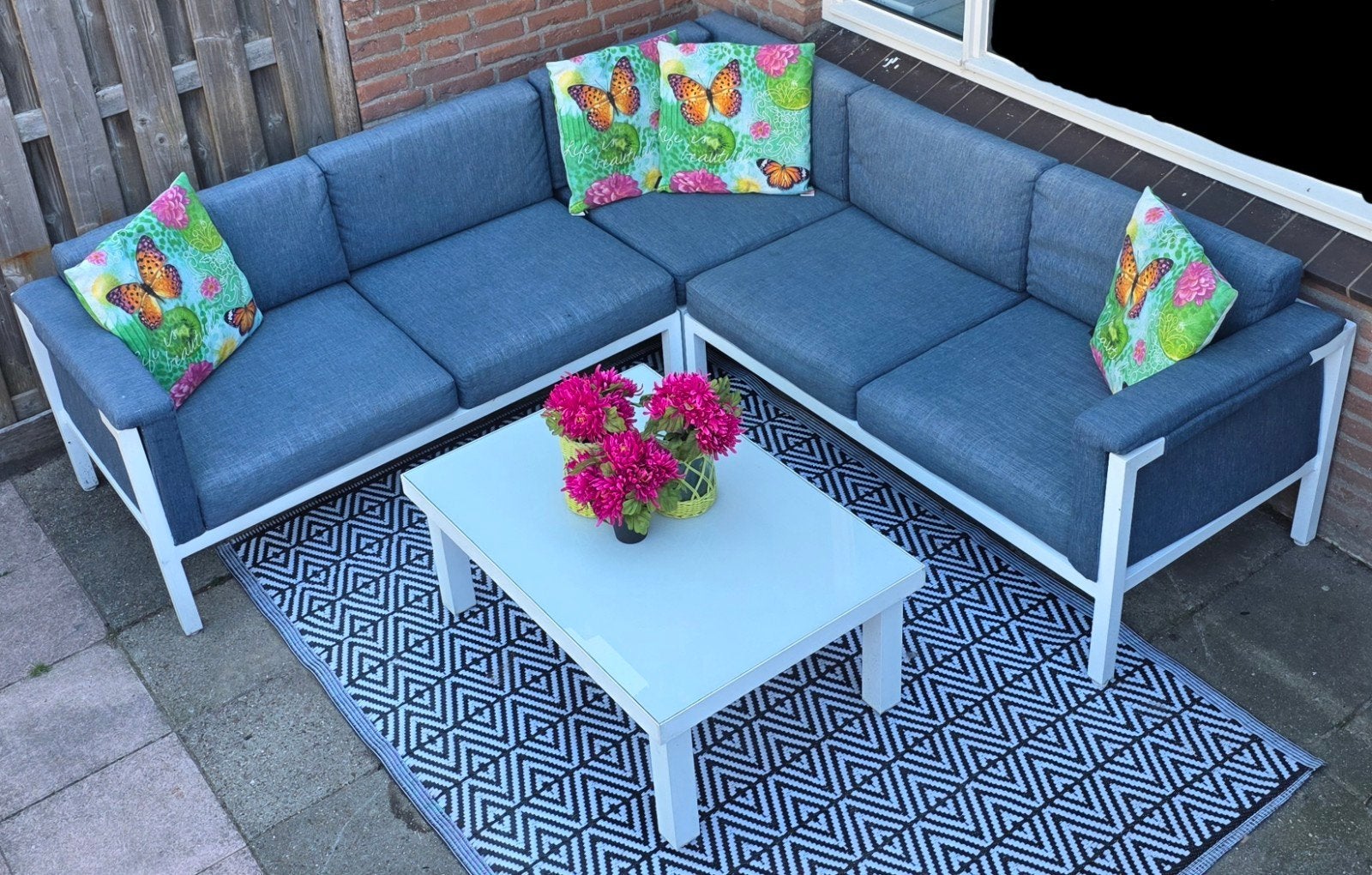 super mooie Aluminium wit loungeset 🌞, Ophalen, 5 zitplaatsen, Gebruikt, Bank