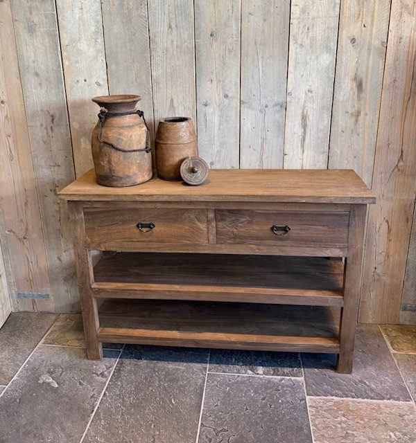 Teakhouten sidetable - dressoir  120 met lade, Ophalen, 100 tot 150 cm, -, -