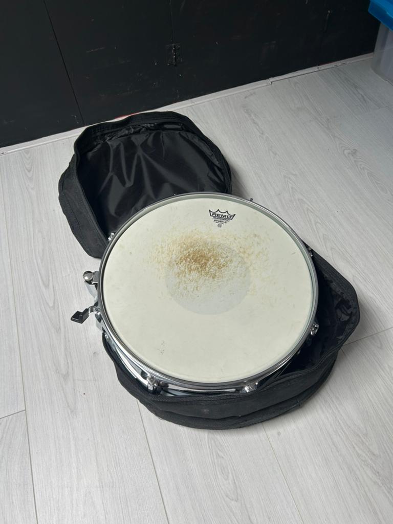 14” stalen snare in koffer, Ophalen, Gebruikt, Overige merken