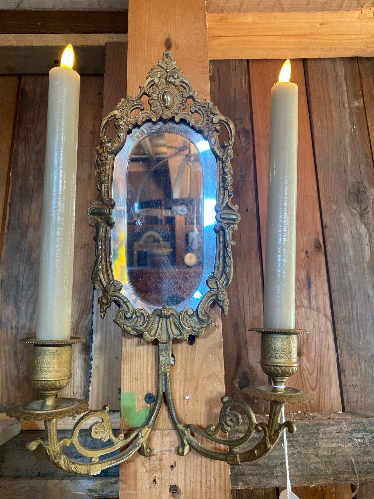 Barok Lodewijk XV Stijl Bronzen Wandkandelaar met Spiegel, Ophalen of Verzenden, Koper of Brons