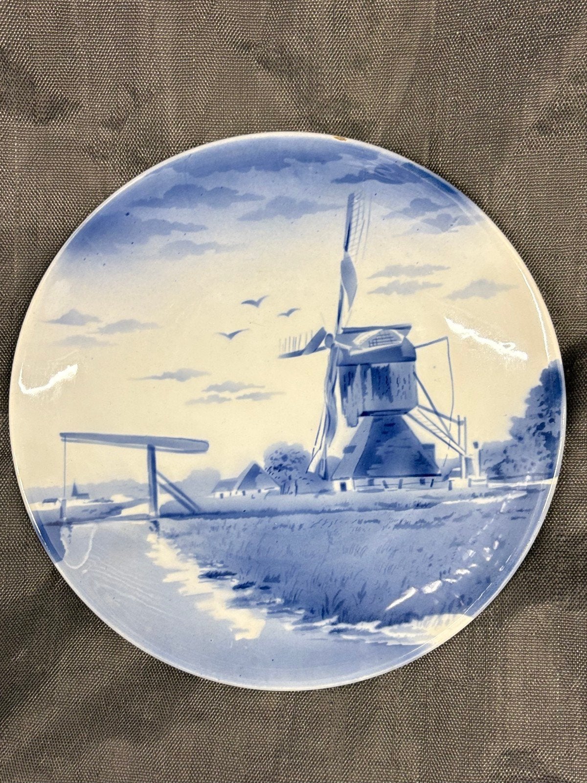 Delfts Blauw Wandbord - Hollandse Molen Landschap, Ophalen of Verzenden