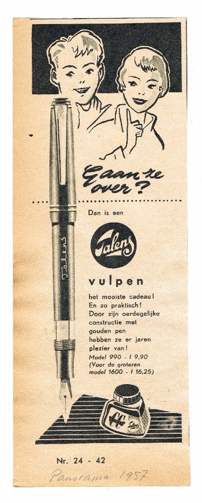 Talens vulpen - Advertentie uit Tijdschrift 1957 - 2, Verzamelen, Tijdschriften, Kranten en Knipsels, Ophalen of Verzenden, 1940 tot 1960