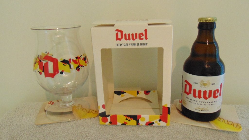 Duvel onbreekbaar Tritan Glas + 1 Duvel met viltjes, Ophalen of Verzenden, Zo goed als nieuw, Glas of Glazen, Duvel