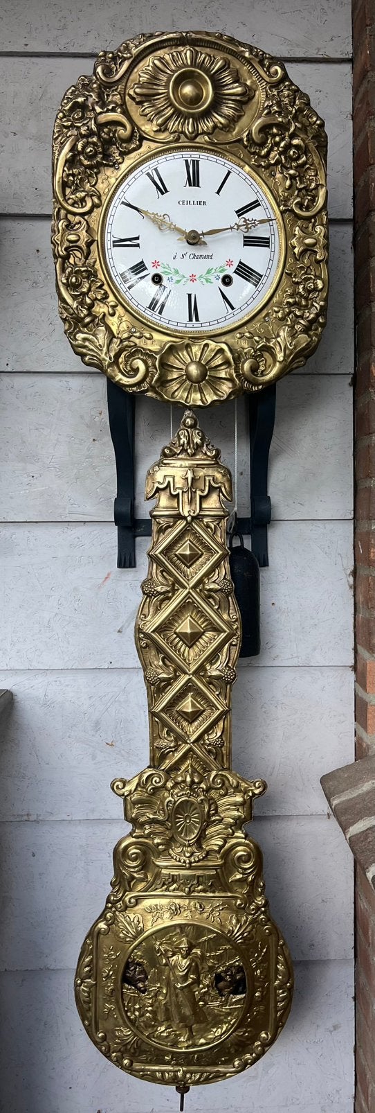 Antieke Franse Comtoise Klok met Automata Slinger uit 1881, Antiek en Kunst, Ophalen
