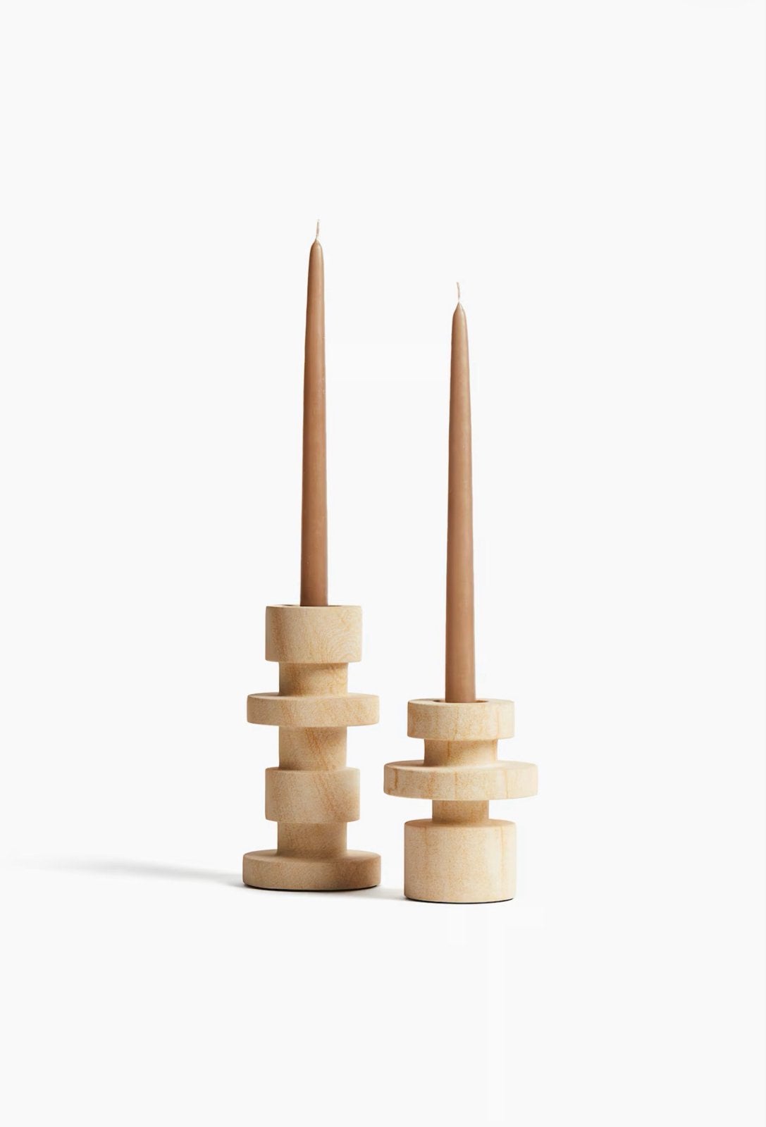 H&M Home Kandelaar Set Zandsteen - 20 en 15 cm, Huis en Inrichting, Ophalen of Verzenden, Zo goed als nieuw, Overige merken, Beige