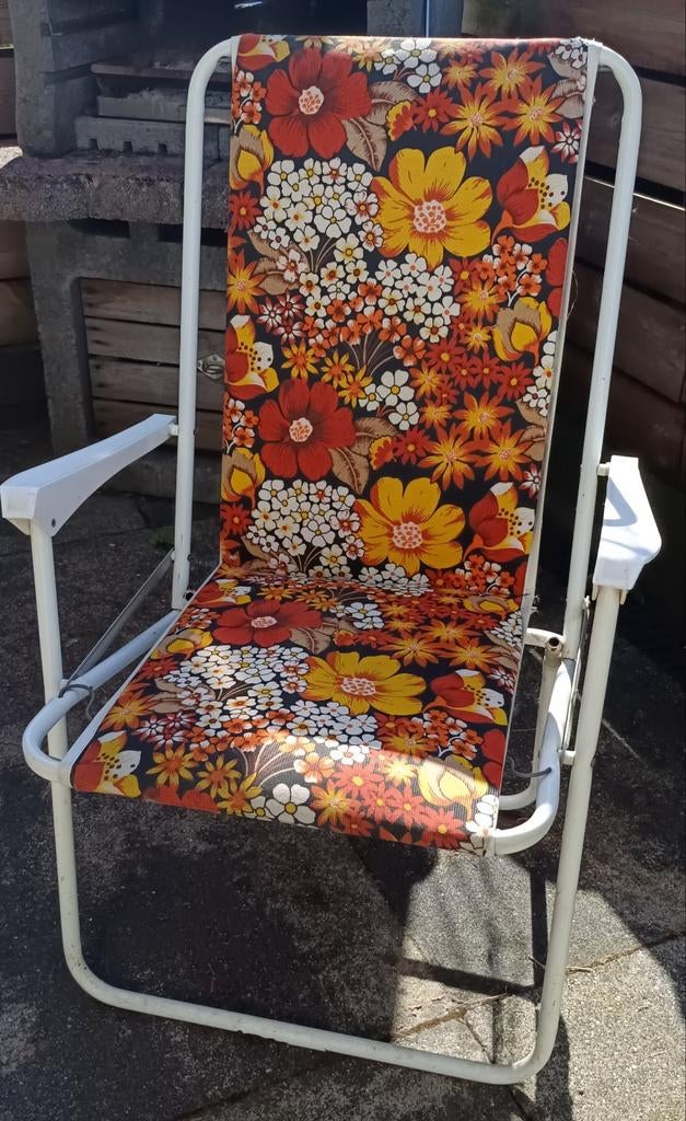 Vintage Opvouwbare Campingstoel Jaren '70 Flower Power, Ophalen