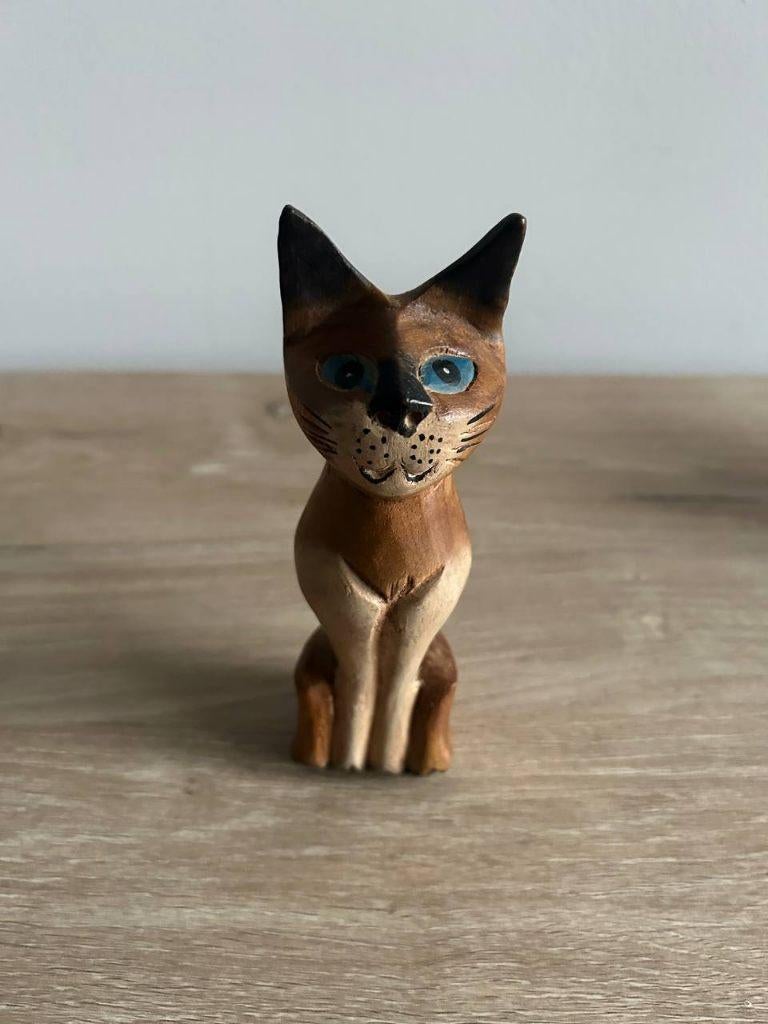 Houten kat groot 12, Verzamelen, Beelden en Beeldjes, Ophalen, Gebruikt, Dier