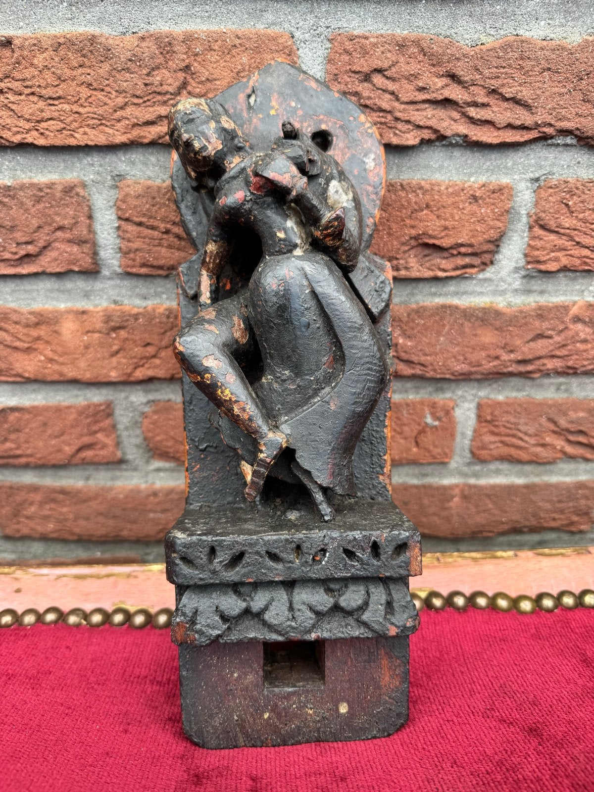 Antiek Indiaas Houten Fragment - Erotische Dans Kamasutra, Hout, India, Ophalen of Verzenden, Meerkleurig