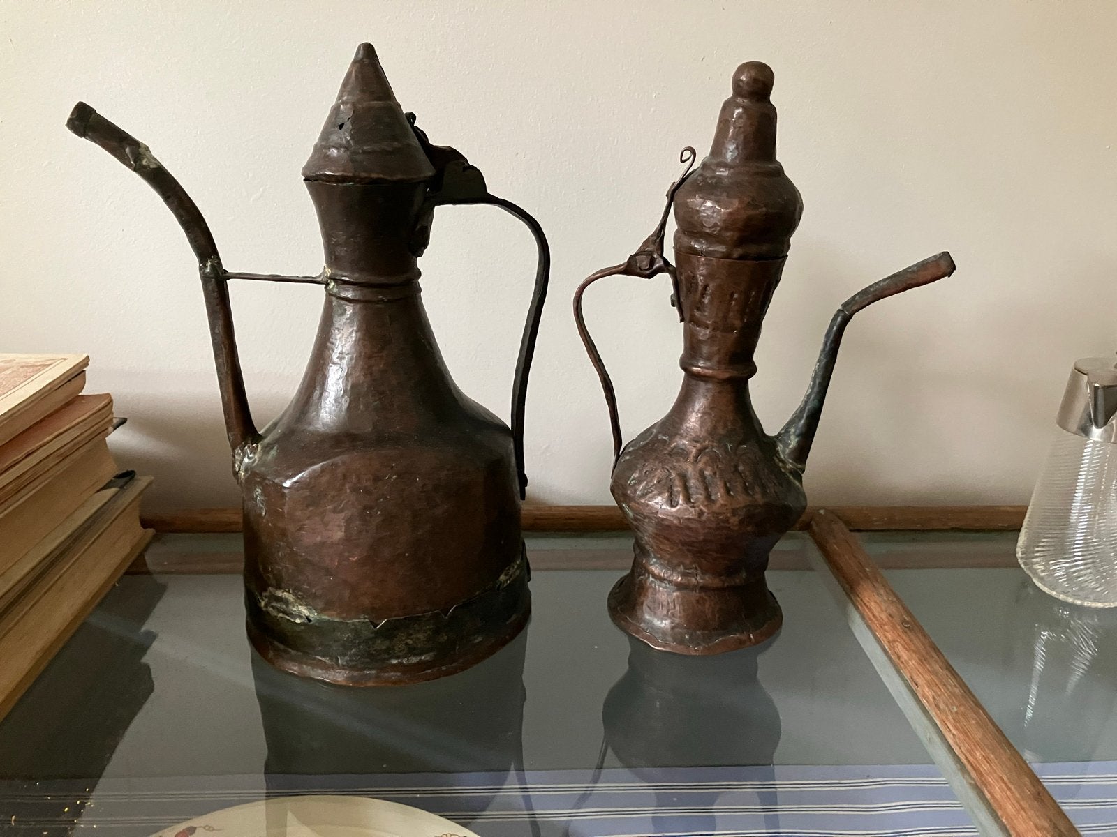 Set van twee oude Marokkaanse koperen kannetjes, Antiek en Kunst, Antiek | Koper en Brons, Ophalen of Verzenden, Koper