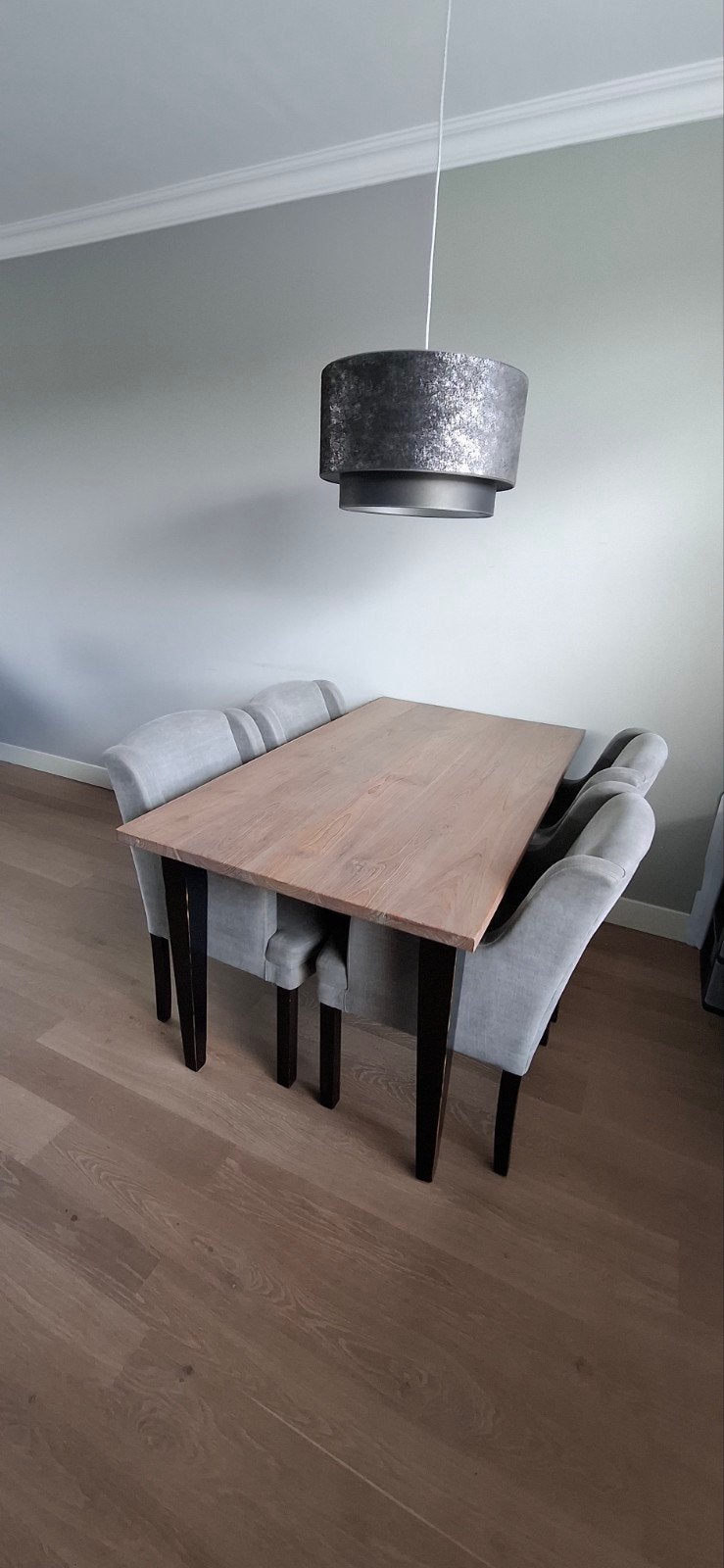 Prachtig set! Eikenhouten tafel met 4 stoelen en lamp, Ophalen, Gebruikt, 100 tot 150 cm, Eikenhout