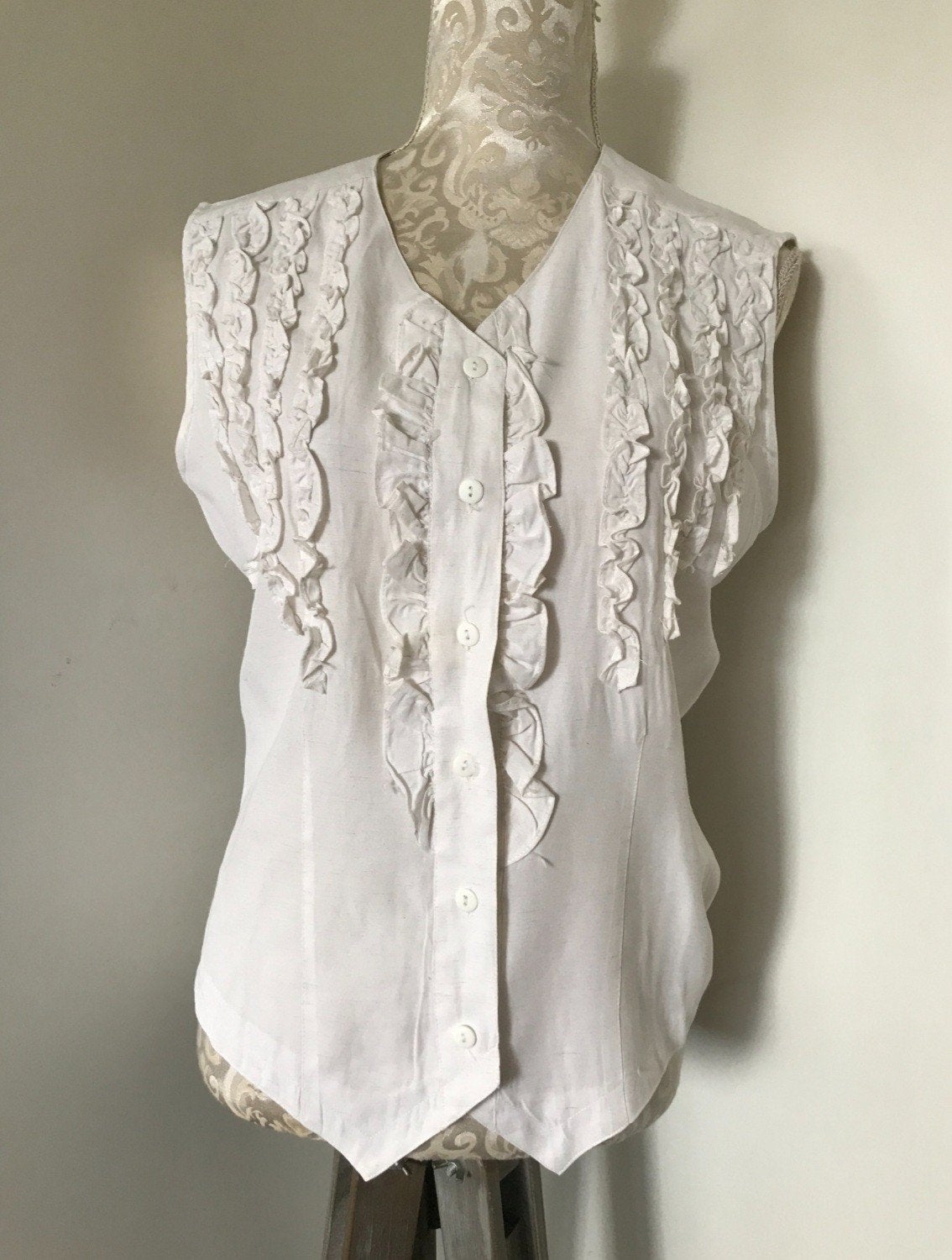 Vintage Witte Linnen Mouwloze Blouse, Ophalen of Verzenden, Zo goed als nieuw, Maat 38/40 (M), Wit
