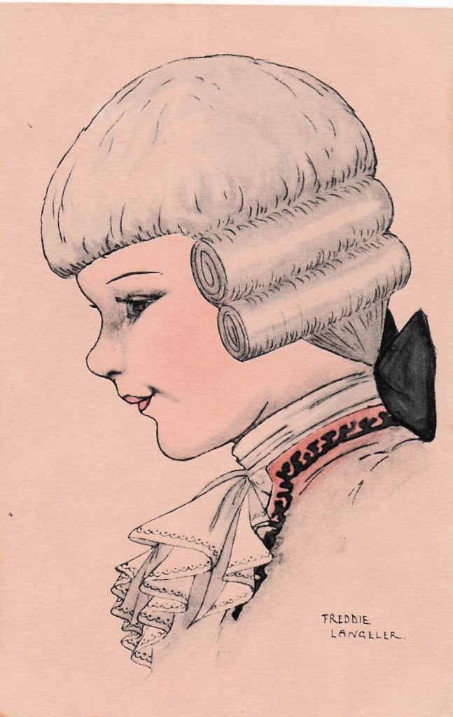 Freddie Langeler (illustrator) jongen m pruik 20 37649, Verzamelen, Ansichtkaarten | Themakaarten, Ophalen of Verzenden, 1920 tot 1940