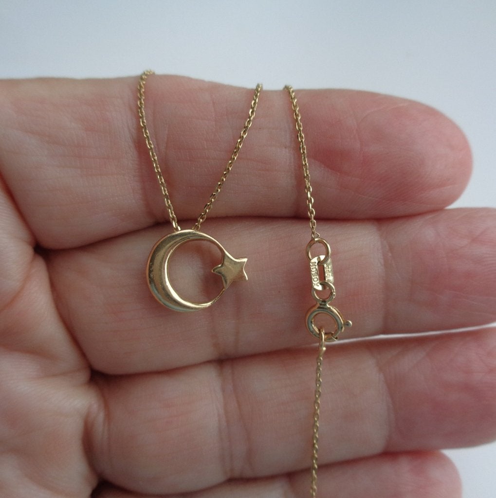 14 karaat gouden ketting 585 met Turks symbool [168], Met hanger, Verzenden, Zo goed als nieuw, Goud