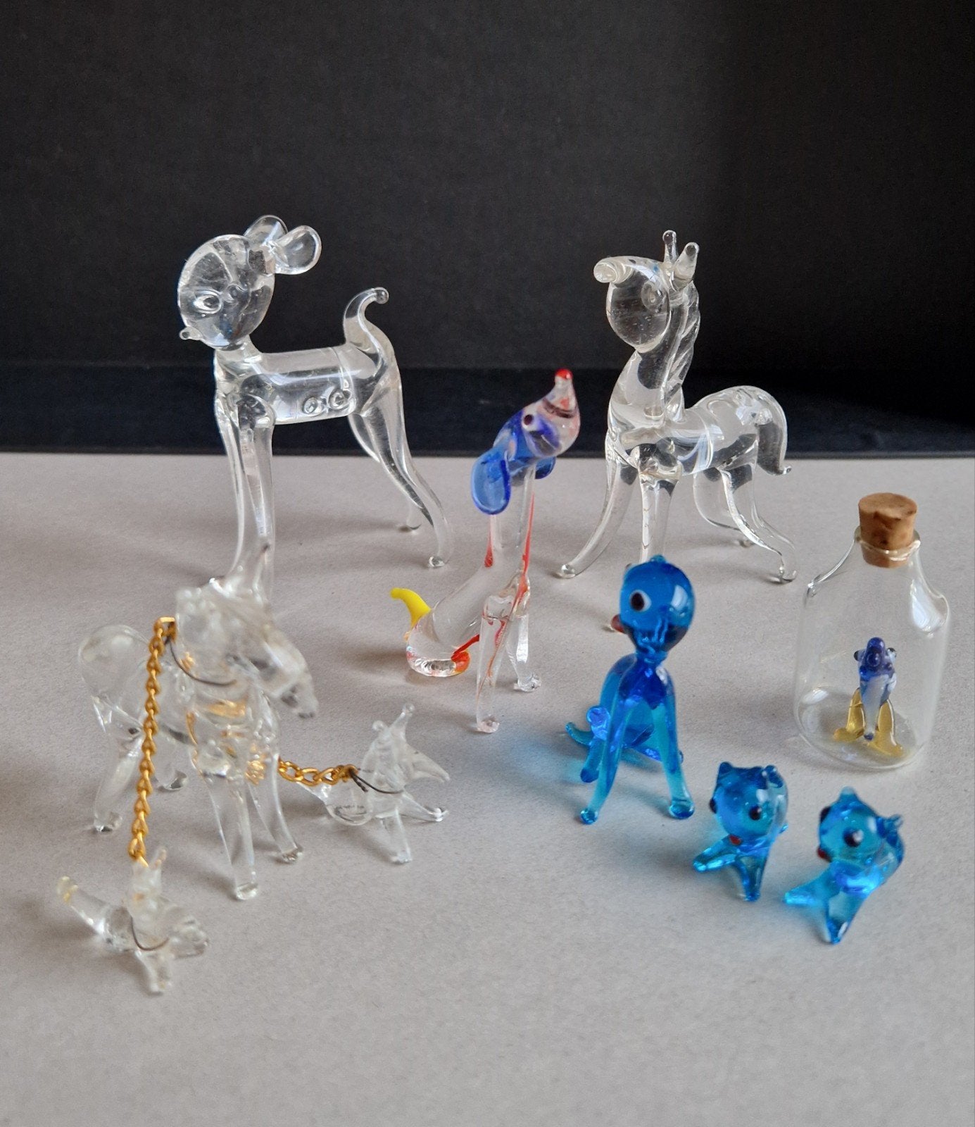 Glazen dierenfiguurtjes, diverse miniaturen, letterbak, Ophalen of Verzenden, Zo goed als nieuw