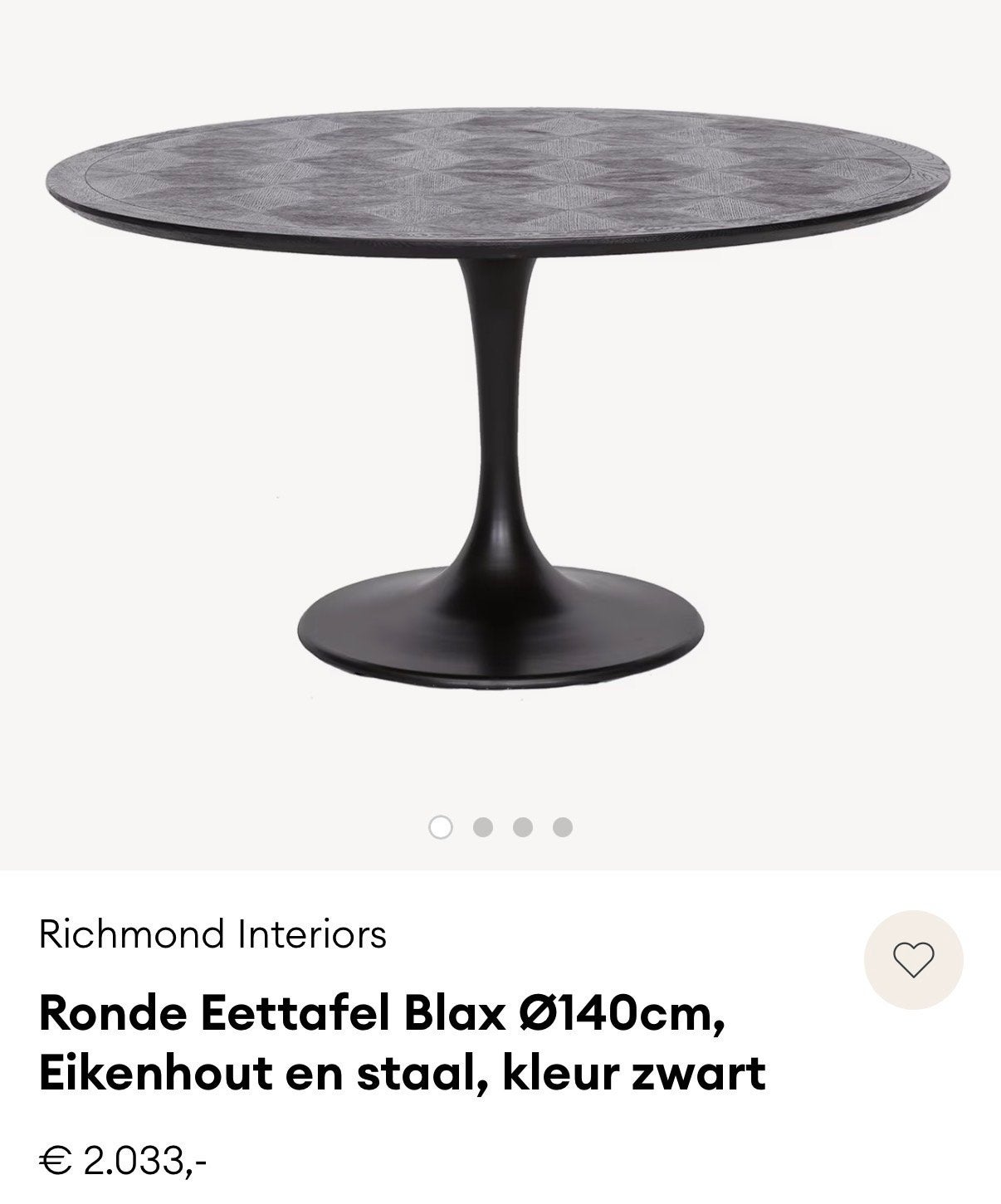 Zwarte ronde Richmond eettafel - Blax Ø140cm, Huis en Inrichting, Tafels | Eettafels, Ophalen, Gebruikt, 100 tot 150 cm, Vier personen