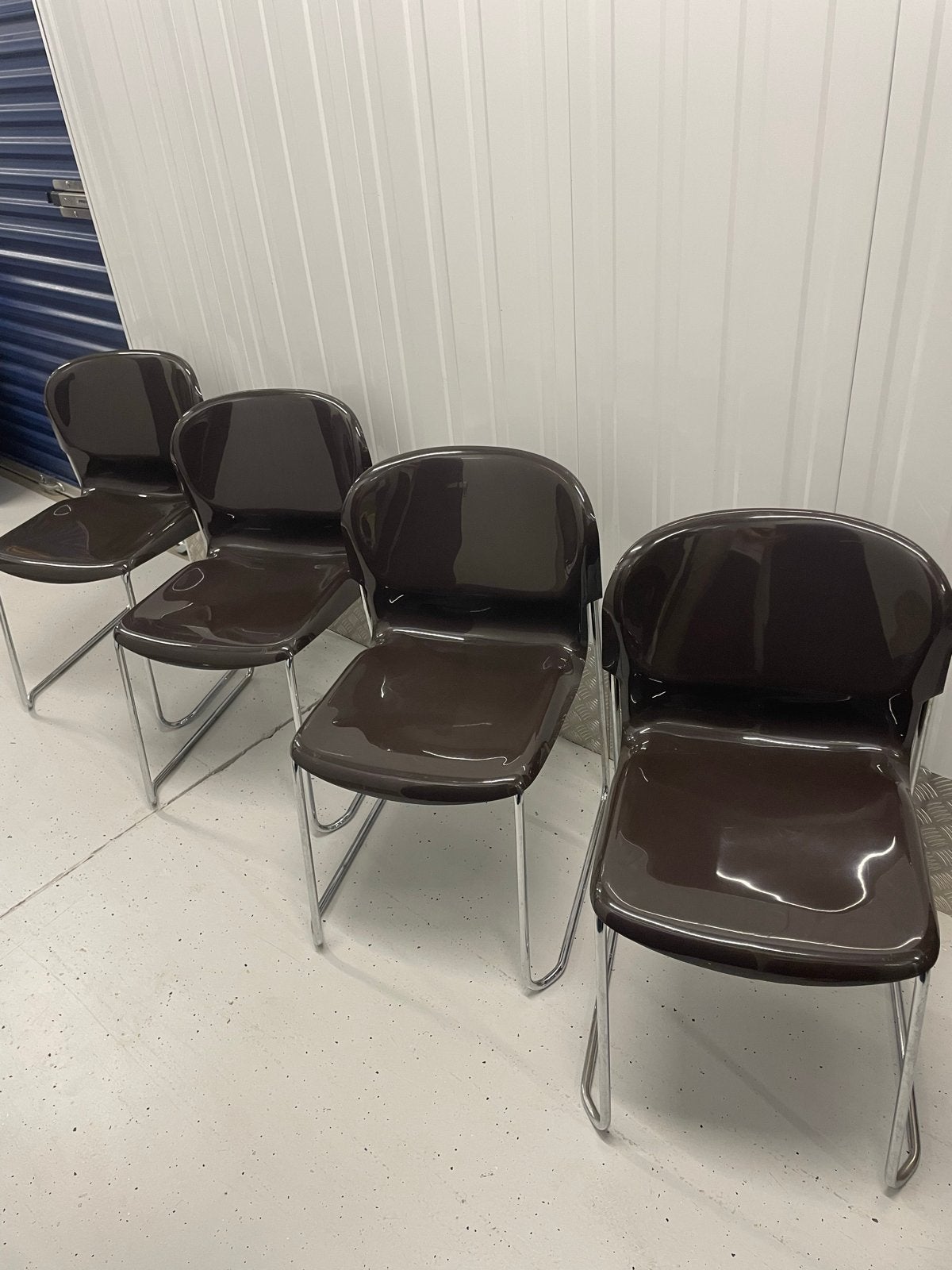 Gerd Lange 4 Vintage Mid-Century Chroom Eetkamerstoelen, Huis en Inrichting, Stoelen, Ophalen, Kunststof, Bruin, Zo goed als nieuw