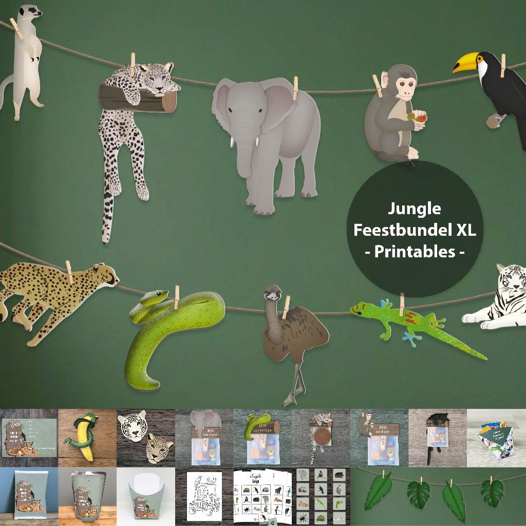 Jungle kinderfeestje printable pakket XL, Kinderen en Baby's, Verzenden, Nieuw