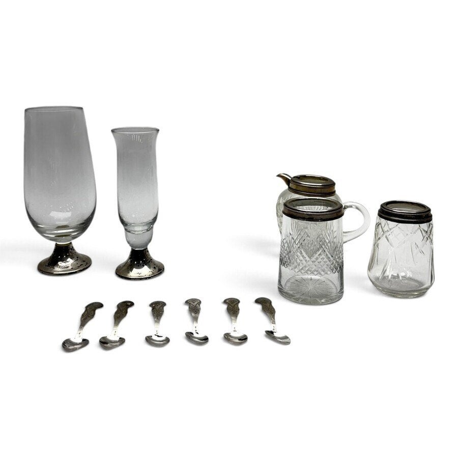 Lot kristal met zilveren monturen (11x)