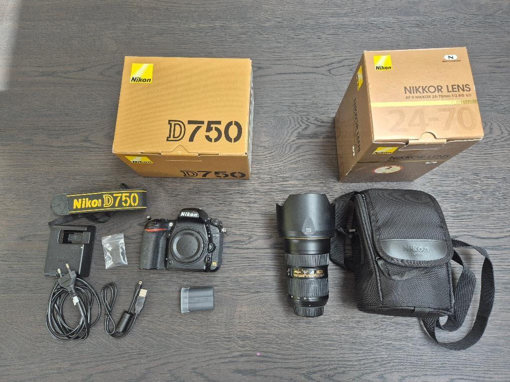 Nikon D750 body + Nikkor 24-70mm 2.8G ED, Audio, Tv en Foto, Fotografie | Lenzen en Objectieven, Ophalen, Gebruikt, Standaardlens